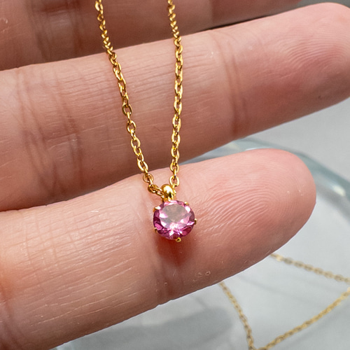 普段使いに 極小 ピンクトパーズ 4mm ペンダント ＊Rire＊ ステンレス
