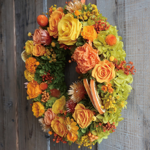 大きなオレンジリース Zoe お祝い プリザーブドフラワー Artist K 通販