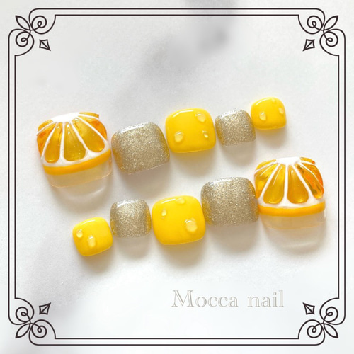 122】ジューシーぷっくりレモン しずく フットネイルチップ 夏ネイル