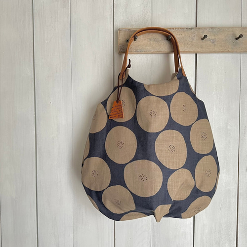 1番大人気！くったりバック あんぱん柄ダークブルー×グレー グレー