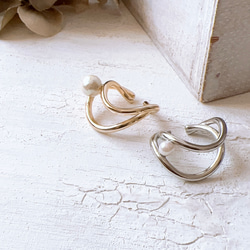 棉質珍珠耳夾 金色單耳雙環 第20張的照片