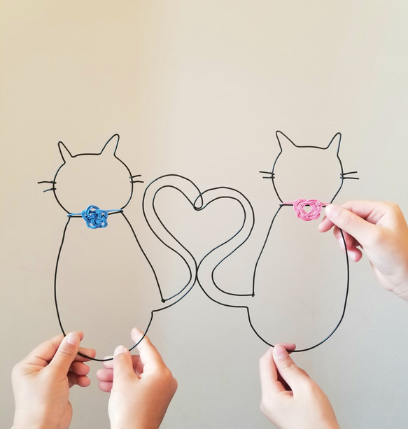 猫の日2025》 【 ハート ねこ 】 ワイヤーアート 水引細工 壁 猫の日2025》 【 ハート ねこ 】 ワイヤーアート 水引細工 壁