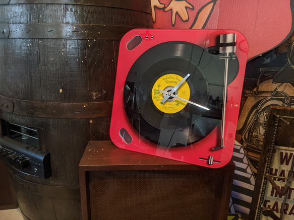 アメリカン雑貨  レコードプレーヤー（RED） レコード盤 ウォールクロック  #掛け時計  #置き時計  レコード好き 6枚目の画像