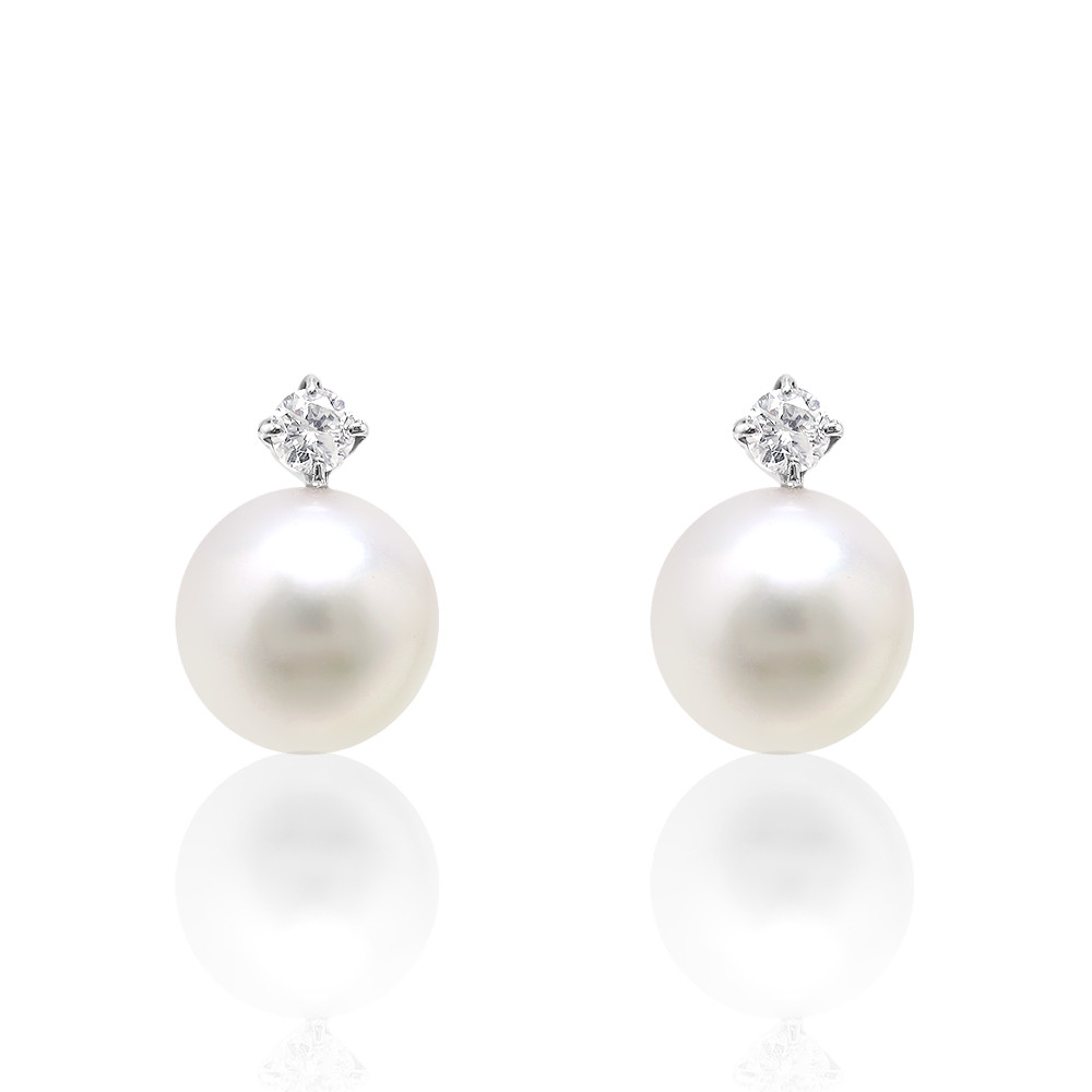 大粒 9mmサイズ あこや 本真珠 パール & ダイヤモンド K18 ホワイトゴールド スタッド ピアス [受注制作]