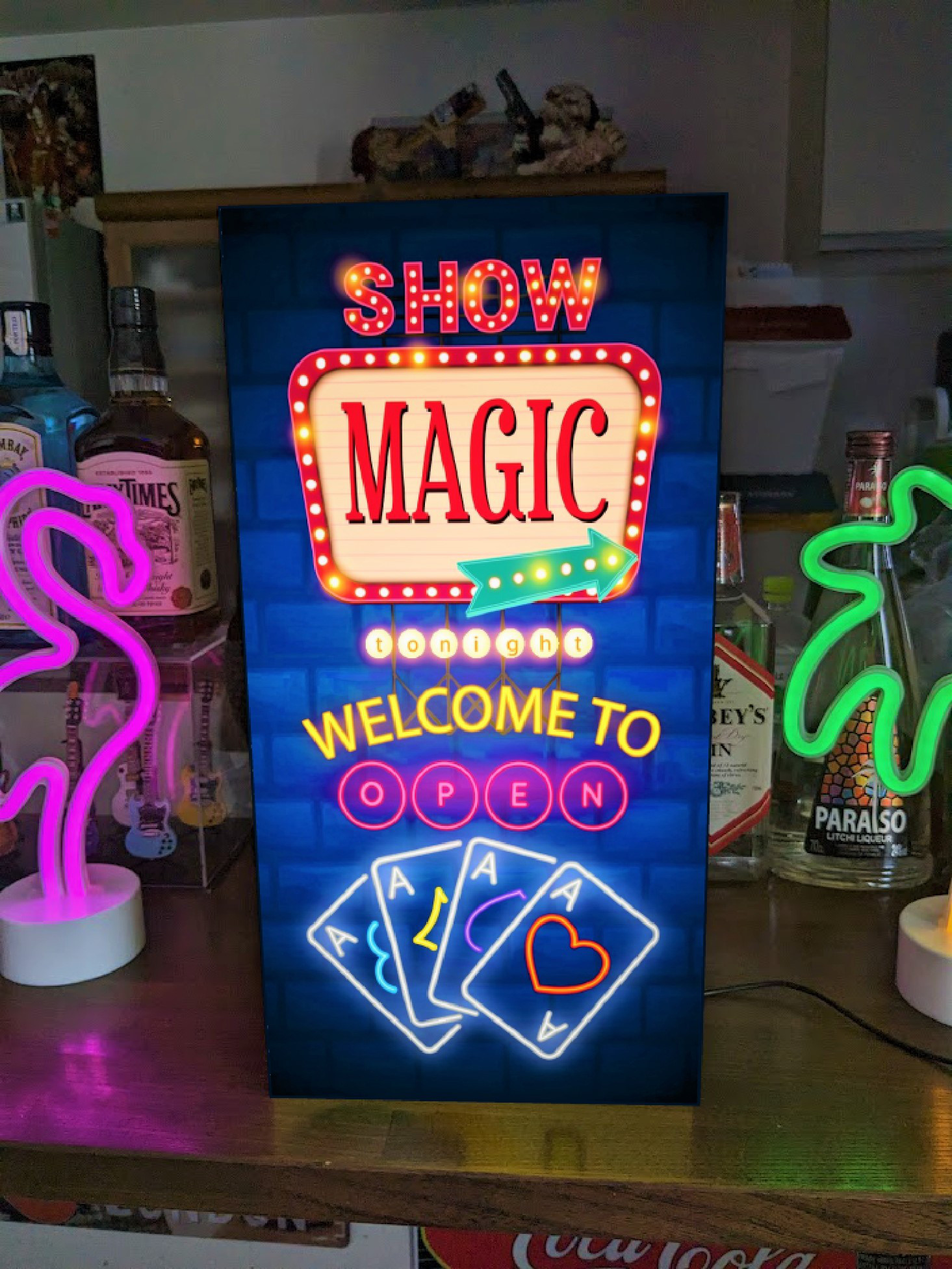 【Lサイズ】マジック 手品 マジシャン トランプ バー ポーカークラブ サイン ランプ 看板 置物 雑貨 ライトBOX