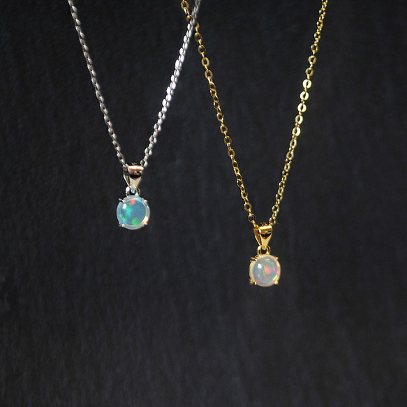 オパール色とチェーンが選べる　厳選６ｍｍ天然宝石質オパールのネックレス ペンダント SV925  ネコポス送料無料 3枚目の画像