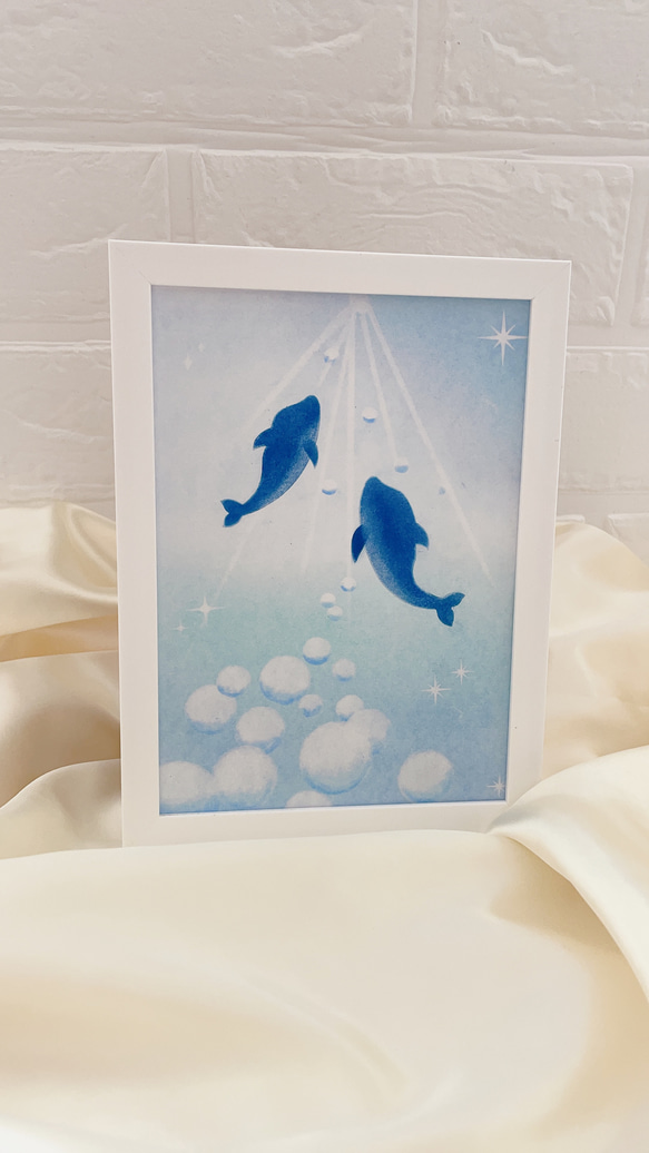 イルカ　ヒーリング　パステルアート パステルアート原画】 イルカの絵 海 水滴 ヒーリングアート