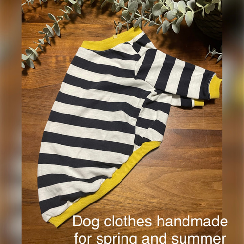 犬服 ボーダーロンT ネイビー ☆Mサイズ☆ ハンドメイド ペット服 