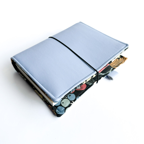 B6 サイズ システム手帳カバートラベラーズノートカバー手帳カバー合皮レザー 青 花 6枚目の画像