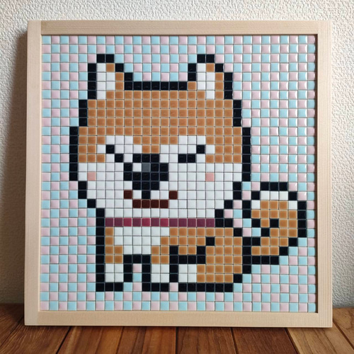 タイルモザイク絵画／F6 赤毛秋田犬のタイルアート】ぷっくりツヤツヤ10mm角モザイクタイル