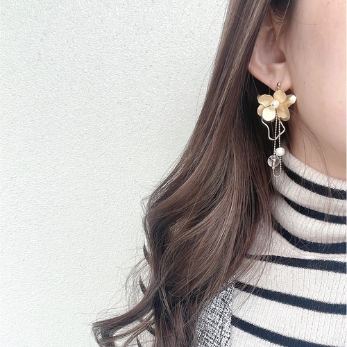 (184)パール　一粒　シンプル　ゴールド　ハンドメイドピアス　イヤリング 184)パール 一粒 シンプル ゴールド ハンドメイドピアス イヤリング