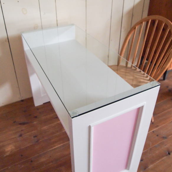 かわいい おしゃれ ネイルテーブル ネイルデスク W1000ホワイト ガラス天板 ネイルサロン 自宅サロン オーダー家具 