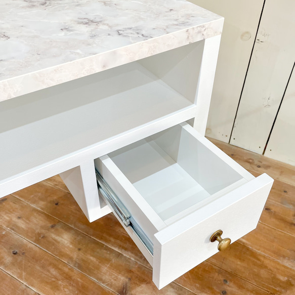 かわいい おしゃれ ネイルテーブル ネイルデスク W1000ホワイト ガラス天板 ネイルサロン 自宅サロン オーダー家具 