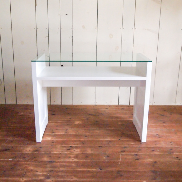 かわいい おしゃれ ネイルテーブル ネイルデスク W1000ホワイト ガラス天板 ネイルサロン 自宅サロン オーダー家具 