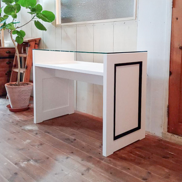 かわいい おしゃれ ネイルテーブル ネイルデスク W1000ホワイト ガラス天板 ネイルサロン 自宅サロン オーダー家具 