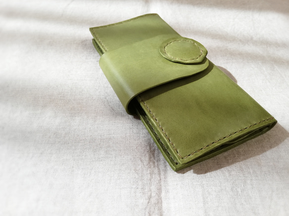 simple wallet　ピスタチオグリーン　オイルワックスレザー 4枚目の画像