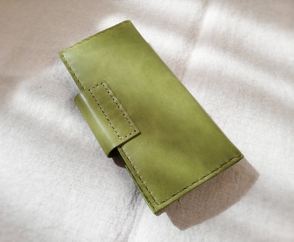 simple wallet　ピスタチオグリーン　オイルワックスレザー 6枚目の画像
