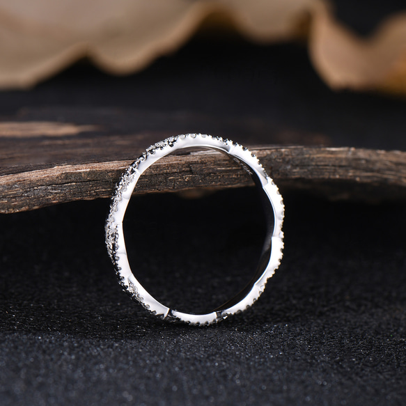 ユニークなナチュラルブラックスピネルモアッサナイト結婚指輪ミニマリストリングツイストフルエタニティリングジュエリーギフト 4枚目の画像