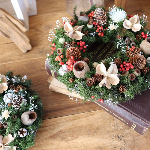 来年も楽しめる・:*ちいさなクリスマスリース赤 / 木の実リース