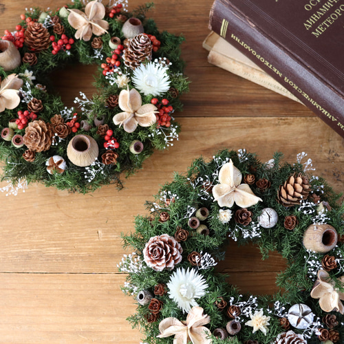 来年も楽しめる・:*ちいさなクリスマスリース赤 / 木の実リース