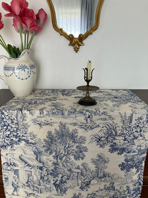 ハンドメイド＊トワルドジュイ×antiqueチェコリネン＊リバーシブル8WAY Amazon | フランス田園風景 アンティークトワルドジュイ ブルー