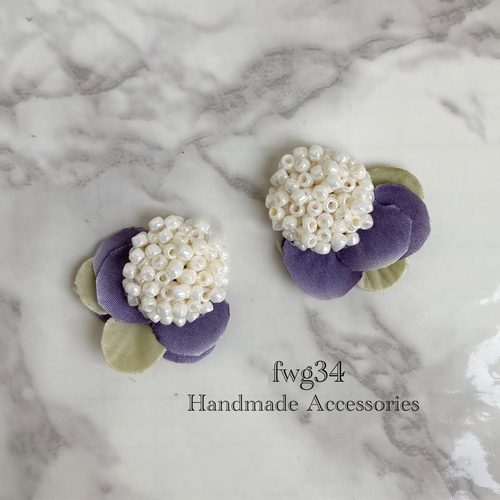 つぶつぶビーズ×秋色紫陽花 イヤリング/ピアス イヤリング 
