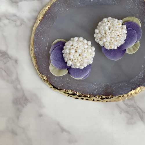 つぶつぶビーズ×秋色紫陽花 イヤリング/ピアス イヤリング 