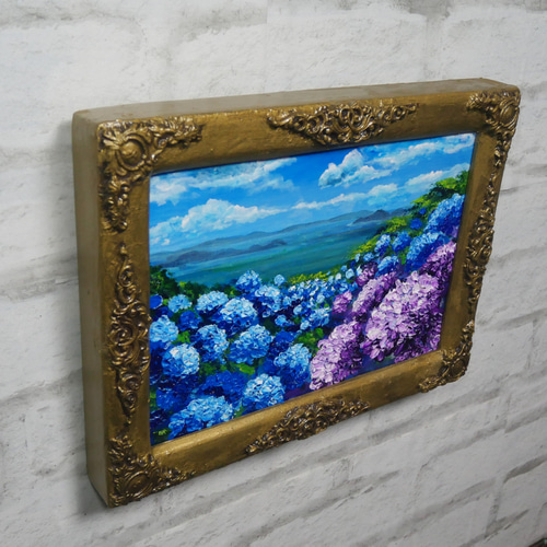 油絵 油彩 油彩画 絵画 絵【紫雲出山の紫陽花】 絵画 HR 通販