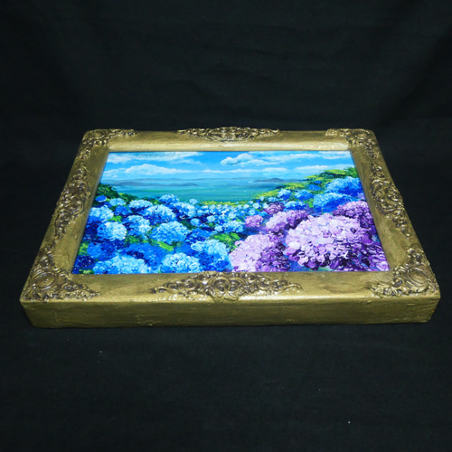 油絵 油彩 油彩画 絵画 絵【紫雲出山の紫陽花】 絵画 HR 通販