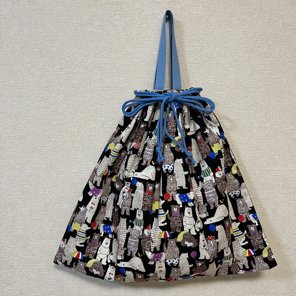 45×50 大きな巾着袋！くま柄。持ち手つき！体操着、ジャージ、シーツ