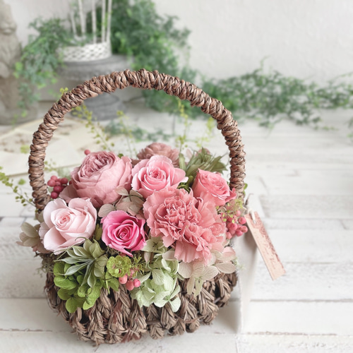 華モーヴバスケット＊あふれる花籠アレンジメント プリザーブド