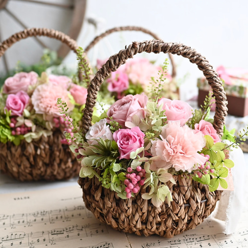 華モーヴバスケット＊あふれる花籠アレンジメント プリザーブド