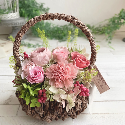 華モーヴバスケット＊あふれる花籠アレンジメント プリザーブド