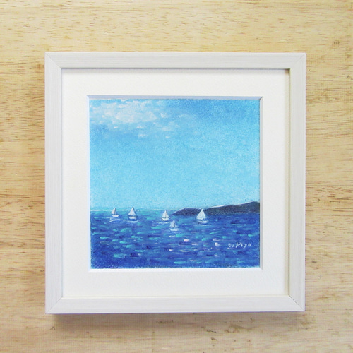 パステル画 青い海の風景（Creema限定 パステル画 原画 額付き
