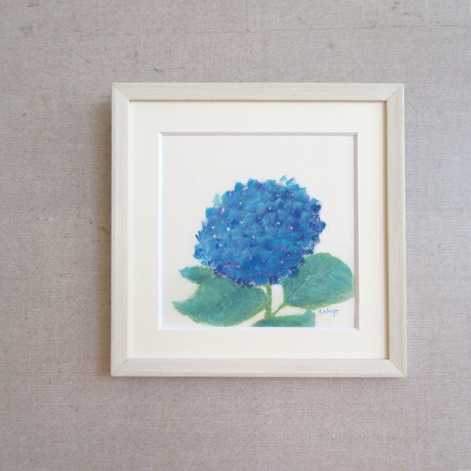 【額縁付き原画】赤い花と青い紫陽花の静物画｜アクリル絵画