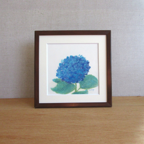 【額縁付き原画】赤い花と青い紫陽花の静物画｜アクリル絵画 額縁付き原画】赤い花と青い紫陽花の静物画｜アクリル絵画