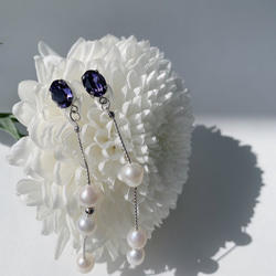 【パープル】long chain pearl  pierce / earring 1枚目の画像