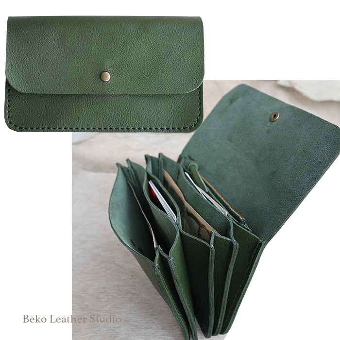 本革の長財布/アコーディオンジャバラ式の財布/ac-green