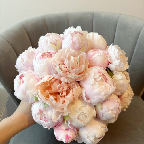 人気 ウエディングブーケ 造花 白 ピンク 芍薬 ピオニー 上品 キレイめ