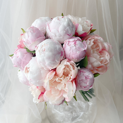 人気 ウエディングブーケ 造花 白 ピンク 芍薬 ピオニー 上品 キレイめ