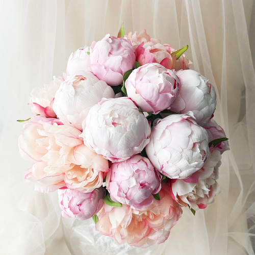 人気 ウエディングブーケ 造花 白 ピンク 芍薬 ピオニー 上品 キレイめ