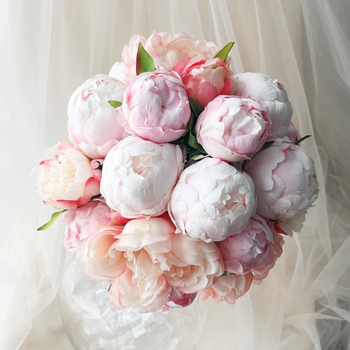 人気 ウエディングブーケ 造花 白 ピンク 芍薬 ピオニー 上品 キレイめ