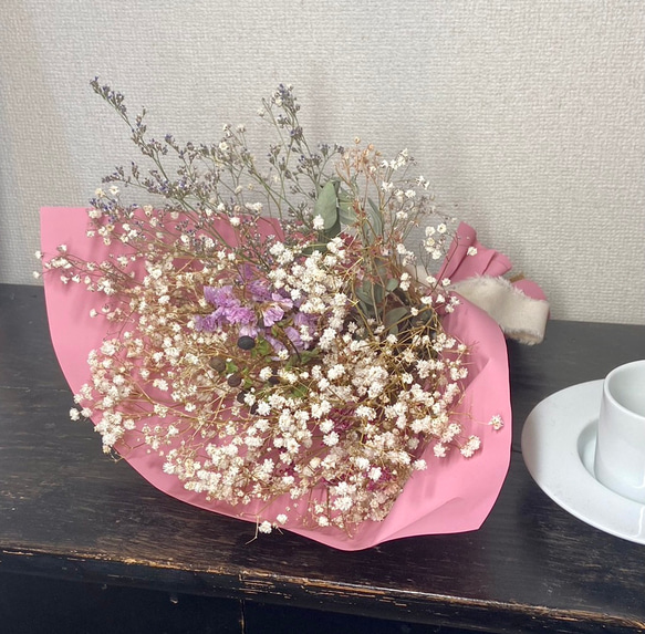 送料無料 母の日 かすみ草スワッグ ドライフラワー 花束 ピンク