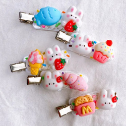 2本セット ぶたさん ハンドメイド ホイップクリーム ヘアピン ヘア 