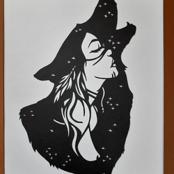切り絵アート 美女とウルフの遠吠え 切り絵 makochin 通販