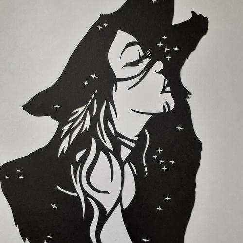 布切り絵】 フルートを吹く女性 絵画