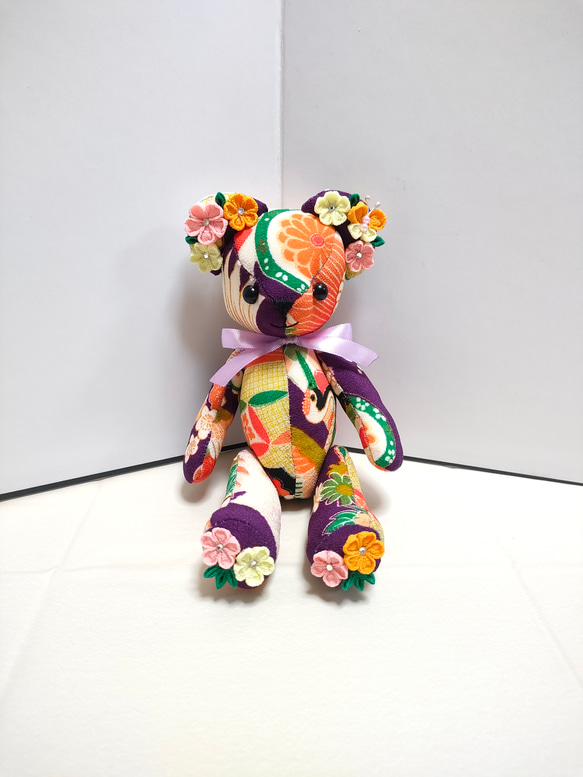 テディベアにつまみ細工のぬいぐるみ ぬいぐるみ MINA