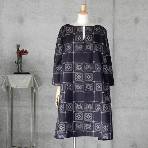 221　手染め大輔　着物リメイク　麻　チュニック　L〜フリーサイズ 221 手染め大輔 着物リメイク 麻 チュニック L〜フリーサイズ