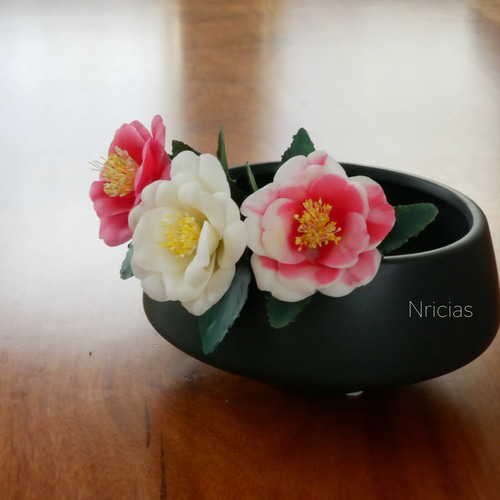 枯れないさざんか✿クレイフラワーNO.S10-WR アートフラワー Nricias