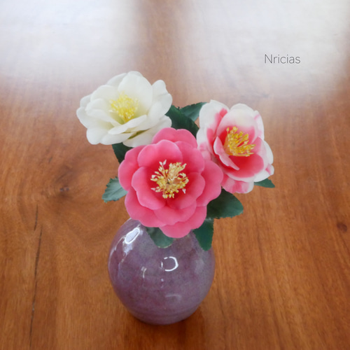 枯れないさざんか✿クレイフラワーNO.S10-WR アートフラワー Nricias